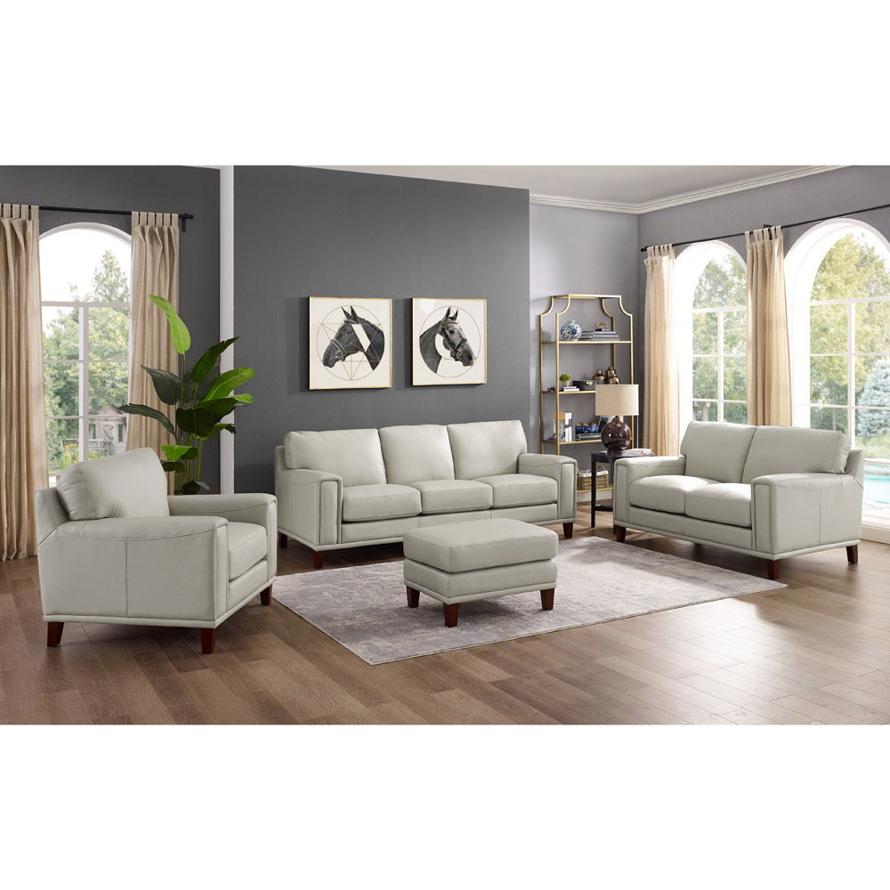 Jensen - Leather Loveseat - Fog Gray