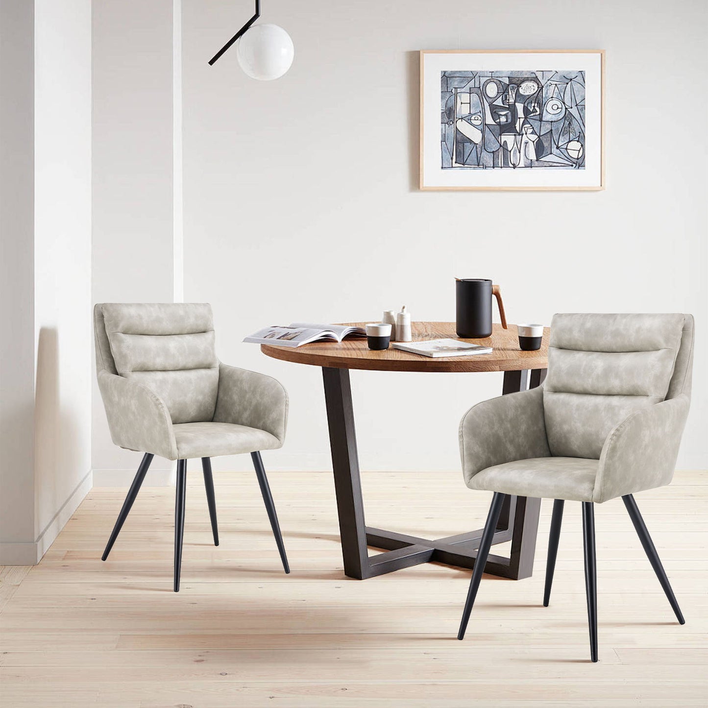Modern PU Easy Cleaning Dining Chairs (Set of 2) Handy Comfortable Chairs Living Room Chairs Upholstered Chair With Metal Legs For Dining Room Kitchen Bedroom And Living Room