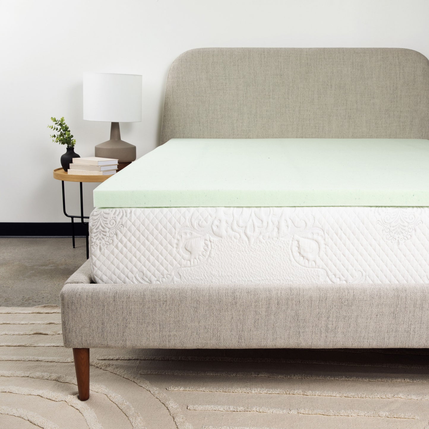 2" Short Queen Size Cool Gel Memory Foam Mattress Topper - Light Green
