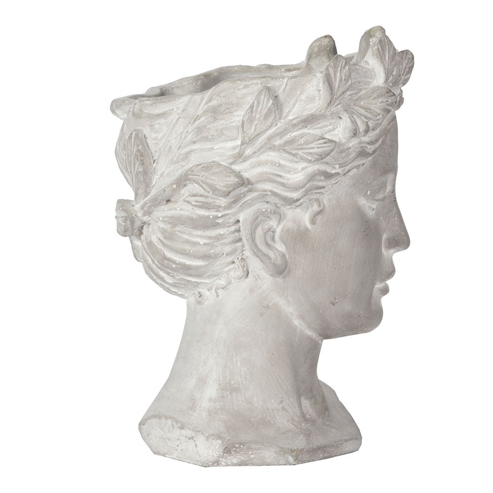Greek Style Cement Head Planter Indoor / Outdoor Home Garden Decor - Gray