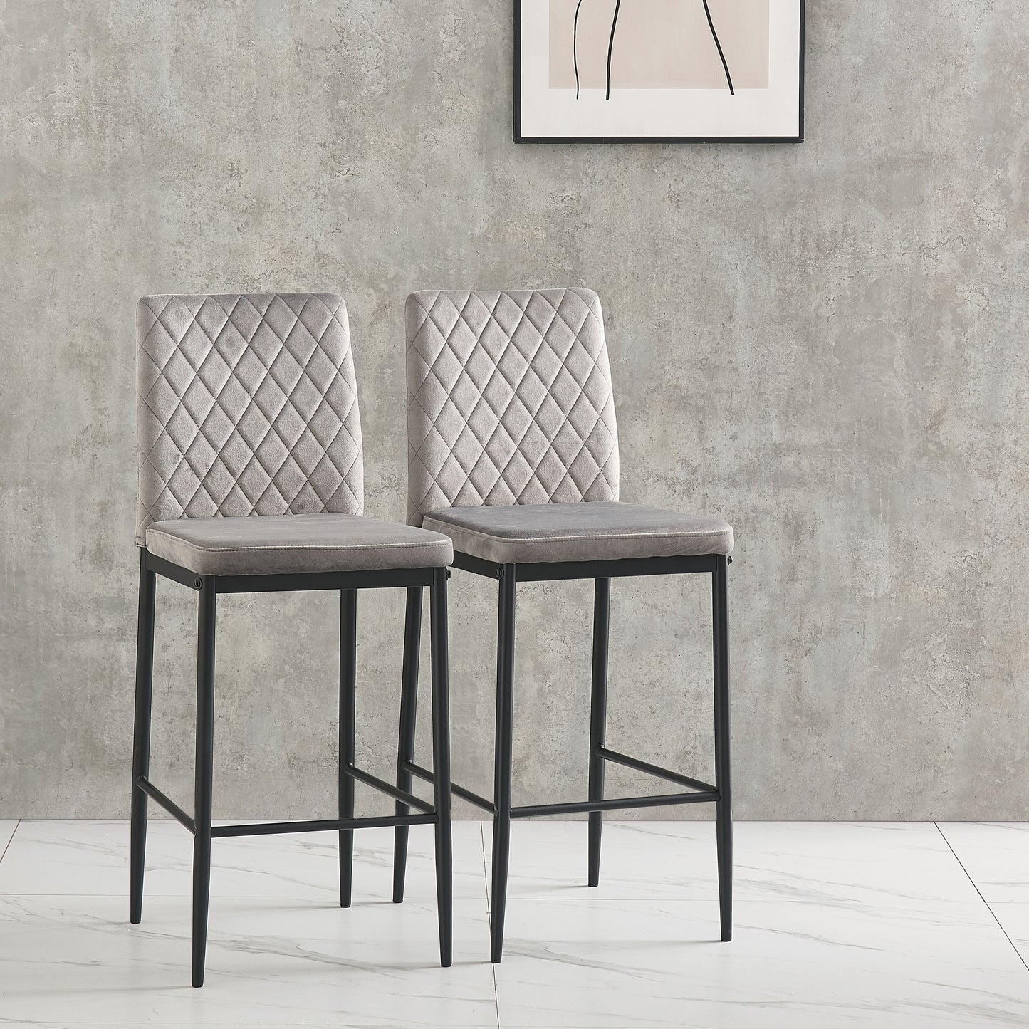 Bar Stool, Velvet Stool, Modern Bar Chair, Bar Stool With Metal Legs, Kitchen Stool, Dining Chair (Set of 2) - Light Gray