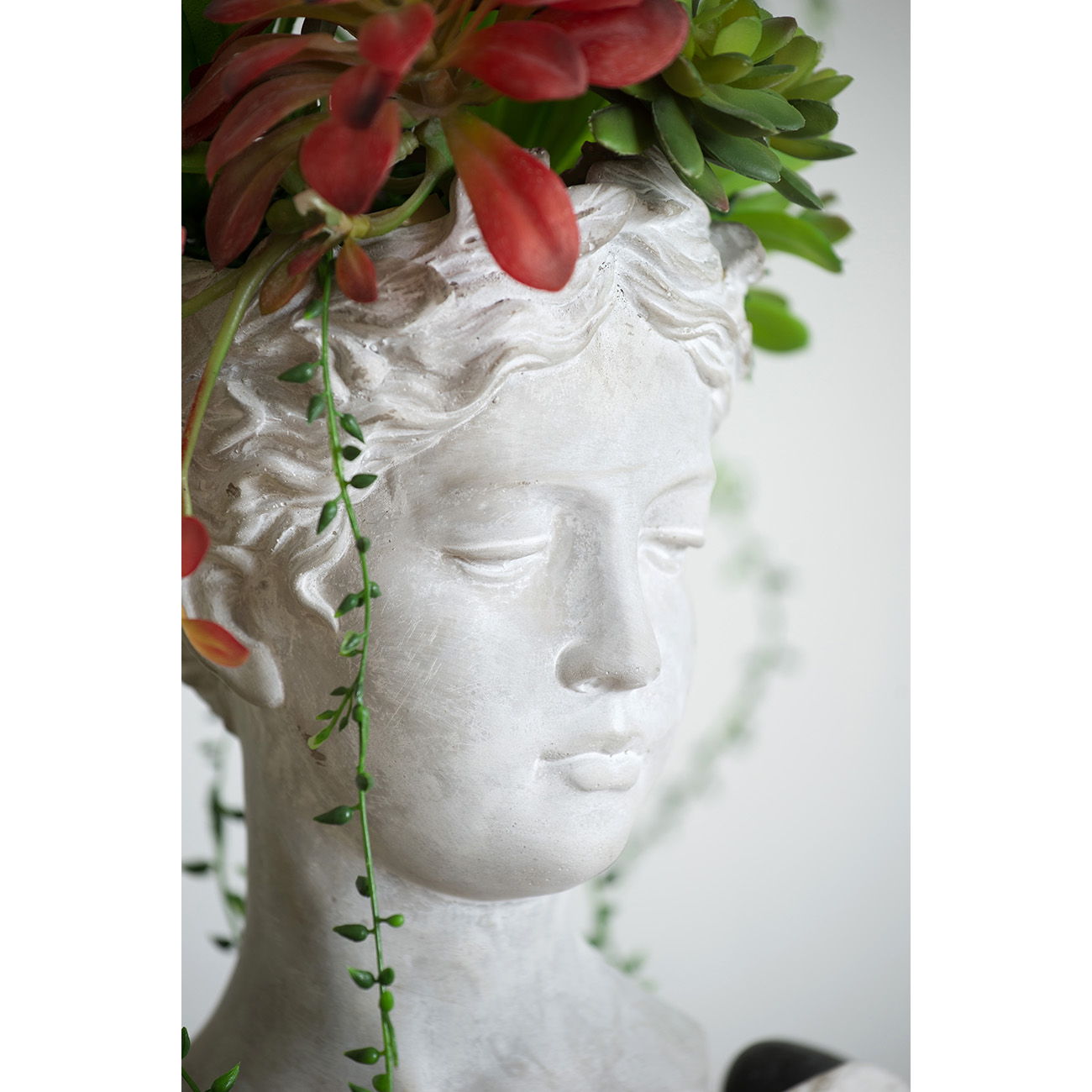 Greek Style Cement Head Planter Indoor Outdoor Home Garden Decor - Gray