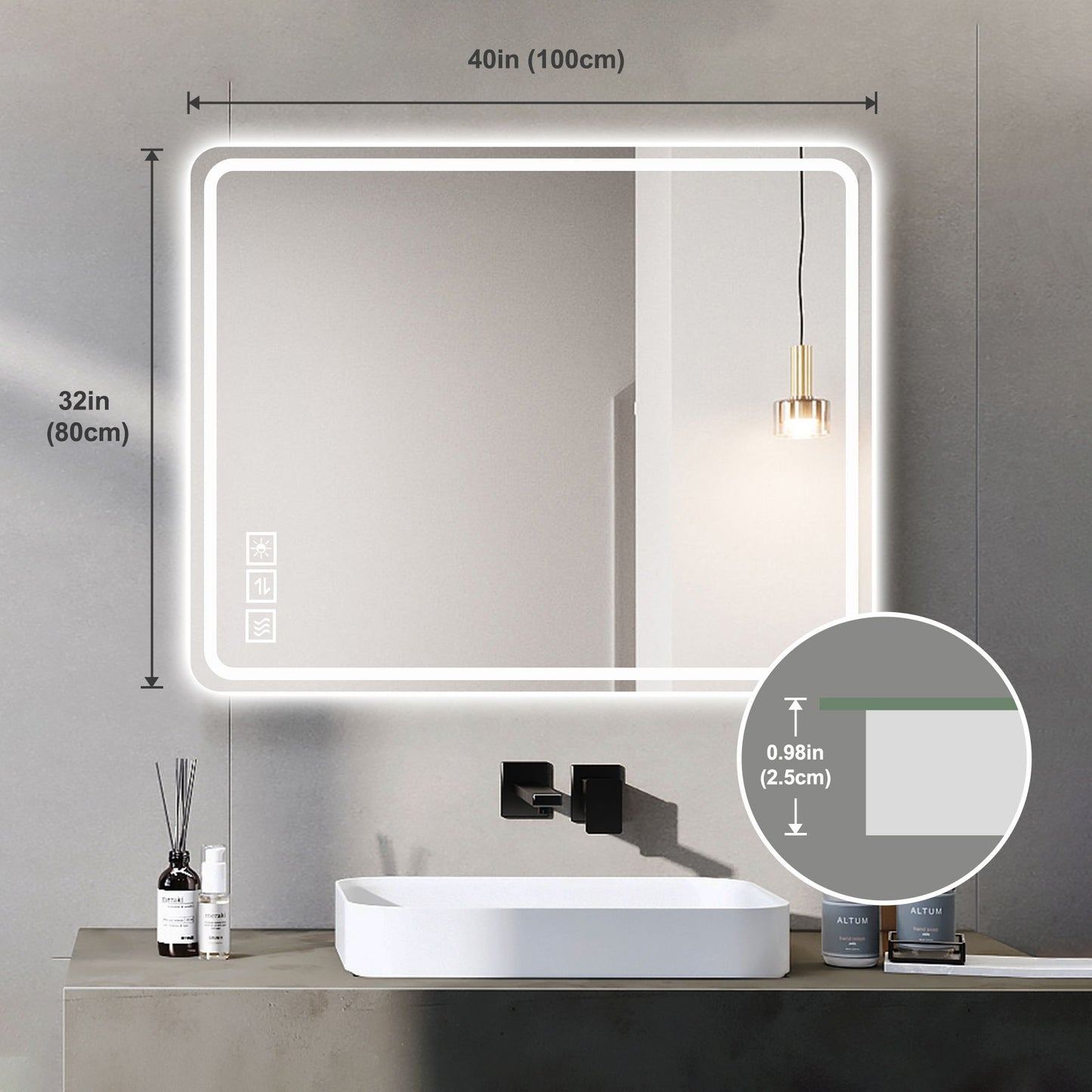 LED Bathroom Mirror Vanity Mirrors With Front Lights Wall Mounted Anti-Fog Frameless Make Up Mirror With Light 5 Mm Copper-Free Silver Mirror Horizontal Or Vertical