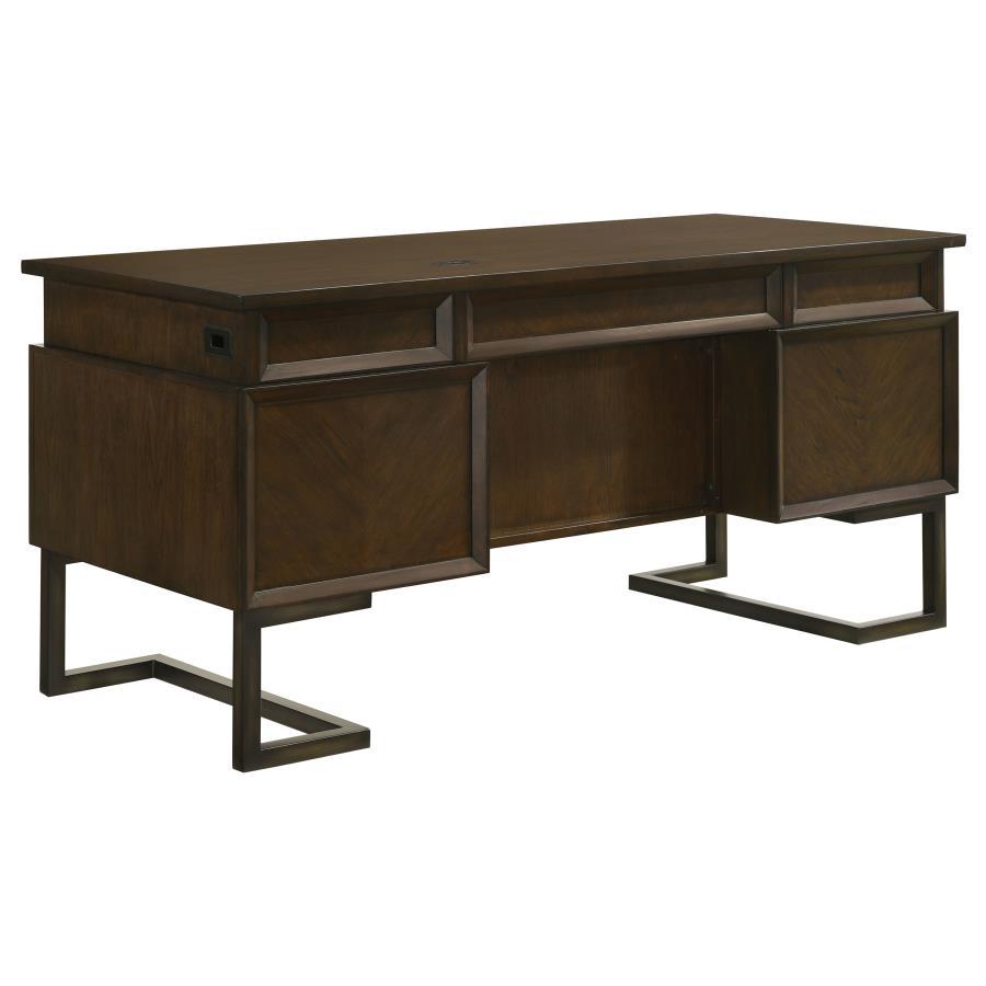 Marshall - 6-Drawer Executive Desk - Dark Walnut and Gunmetal