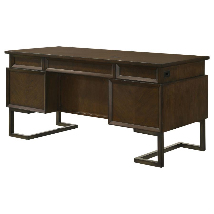 Marshall - 6-Drawer Executive Desk - Dark Walnut and Gunmetal