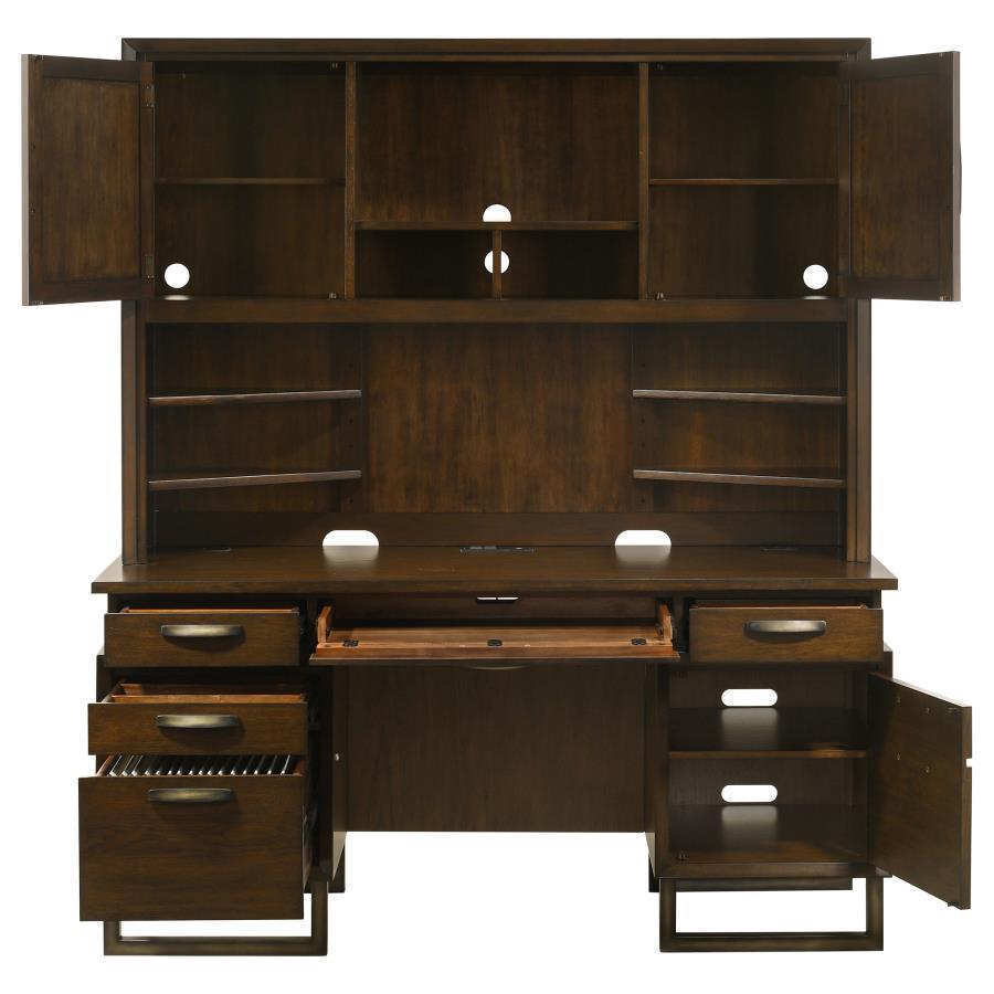Marshall - 7-Drawer Credenza Desk With Hutch - Dark Walnut and Gunmetal