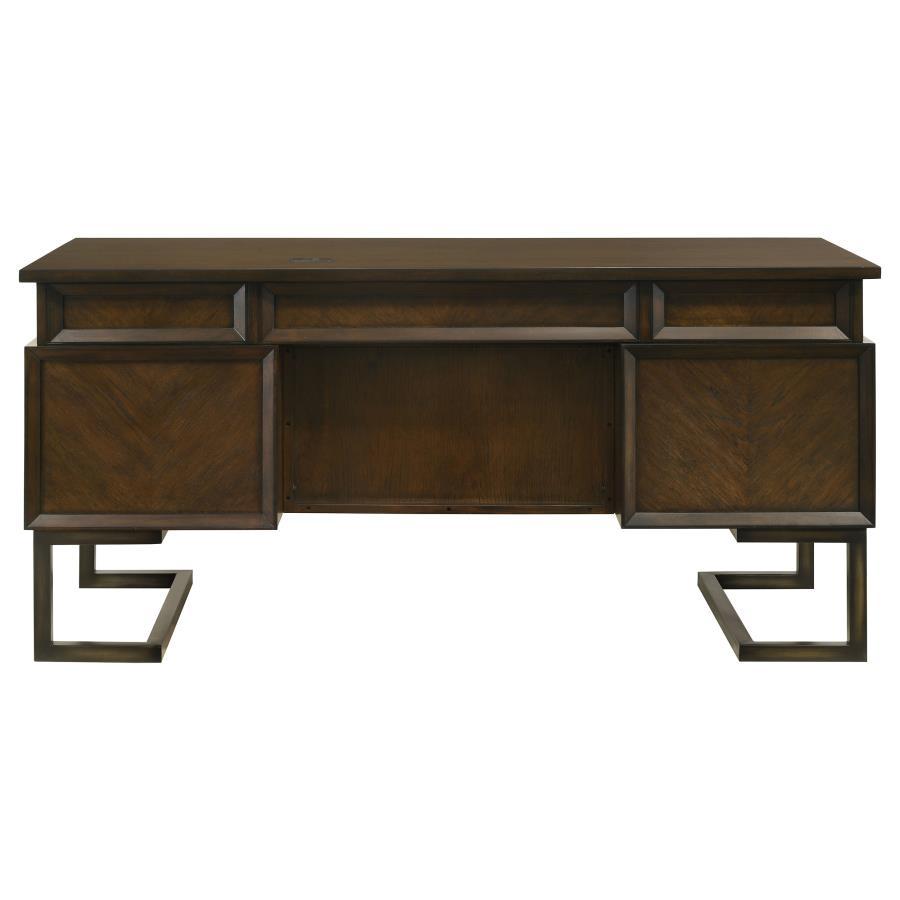 Marshall - 6-Drawer Executive Desk - Dark Walnut and Gunmetal