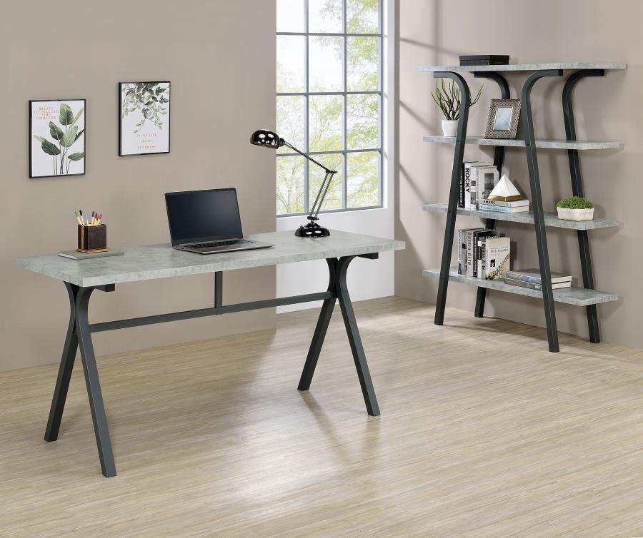 Tatum - 4-Tier Rectangular Bookcase - Cement and Gunmetal