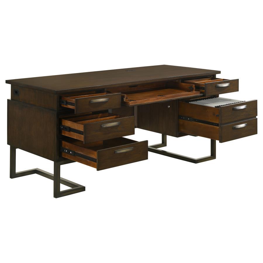 Marshall - 6-Drawer Executive Desk - Dark Walnut and Gunmetal