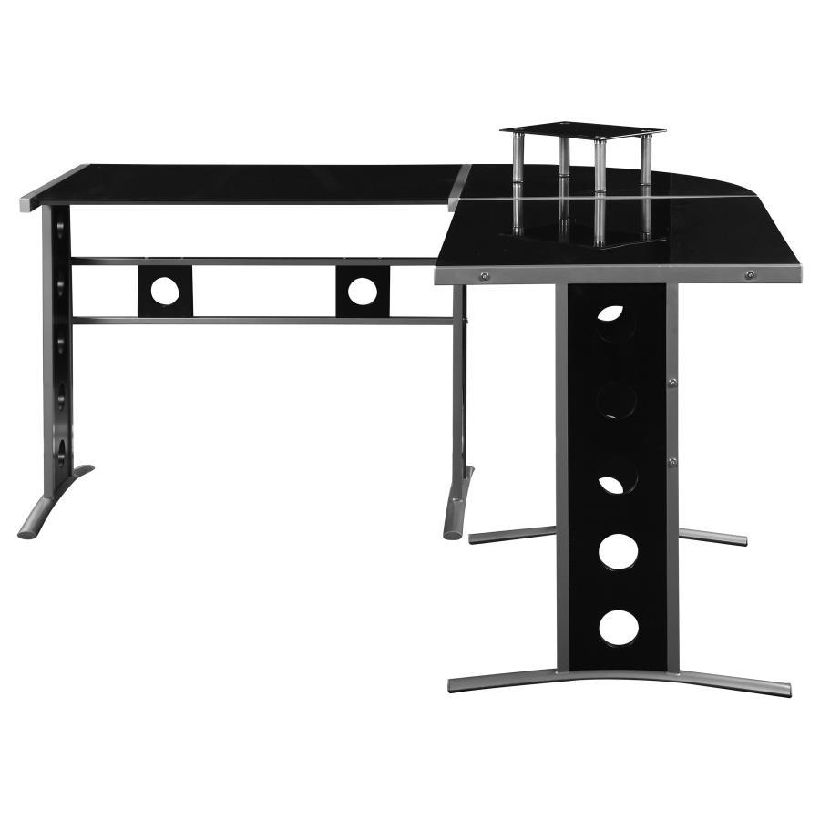 Keizer - 3-Piece L-Shape Office Desk Set - Black And Silver