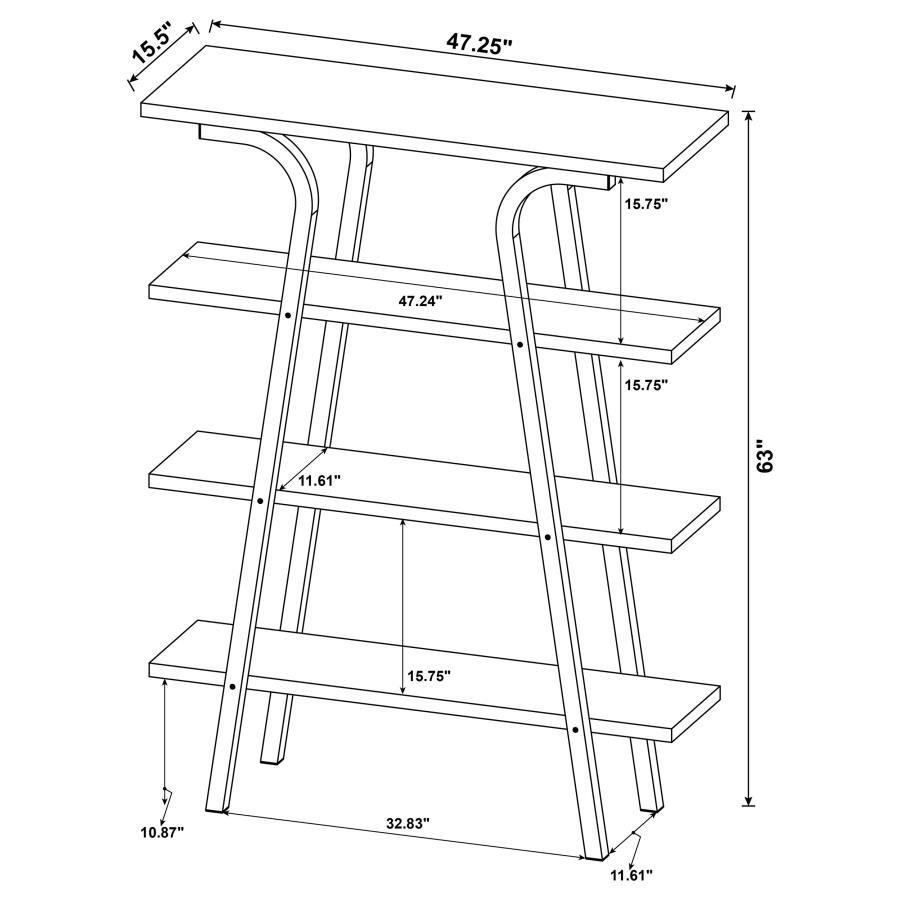 Tatum - 4-Tier Rectangular Bookcase - Cement and Gunmetal