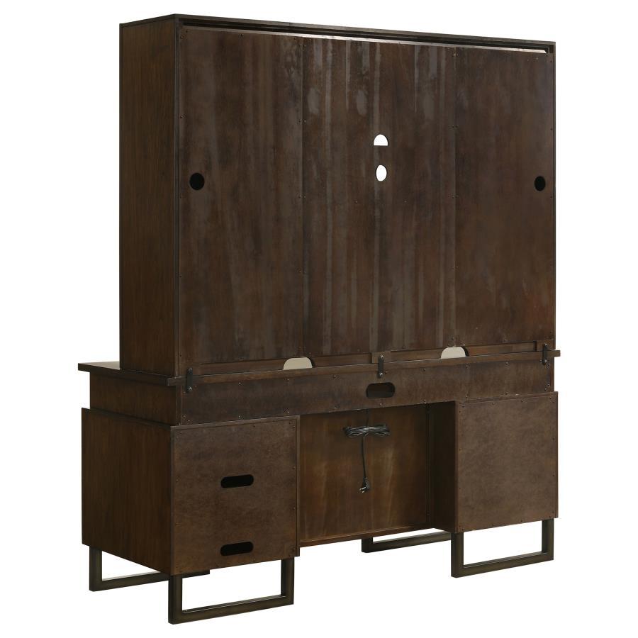 Marshall - 7-Drawer Credenza Desk With Hutch - Dark Walnut and Gunmetal
