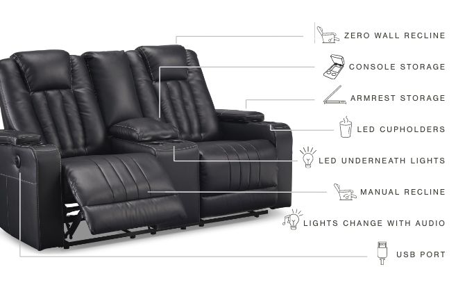 Center Point - Black - Dbl Rec Loveseat W/Console