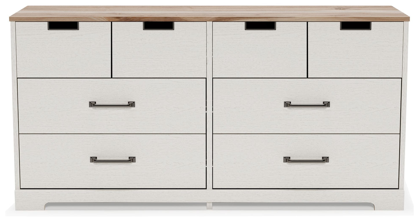 Vaibryn - White / Brown / Beige - Six Drawer Dresser - Vinyl-Wrapped