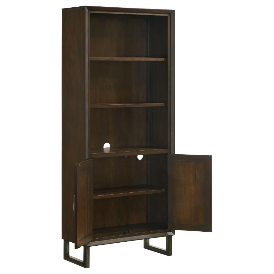 Marshall - 3-Shelf Bookcase With Storage Cabinet - Dark Walnut and Gunmetal