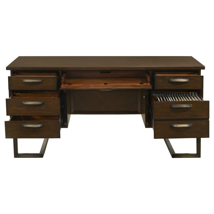 Marshall - 6-Drawer Executive Desk - Dark Walnut and Gunmetal