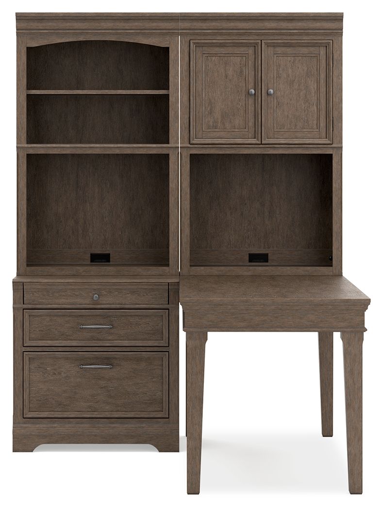 Janismore - Weathered Gray - Desk With Bookcase Wall Unit