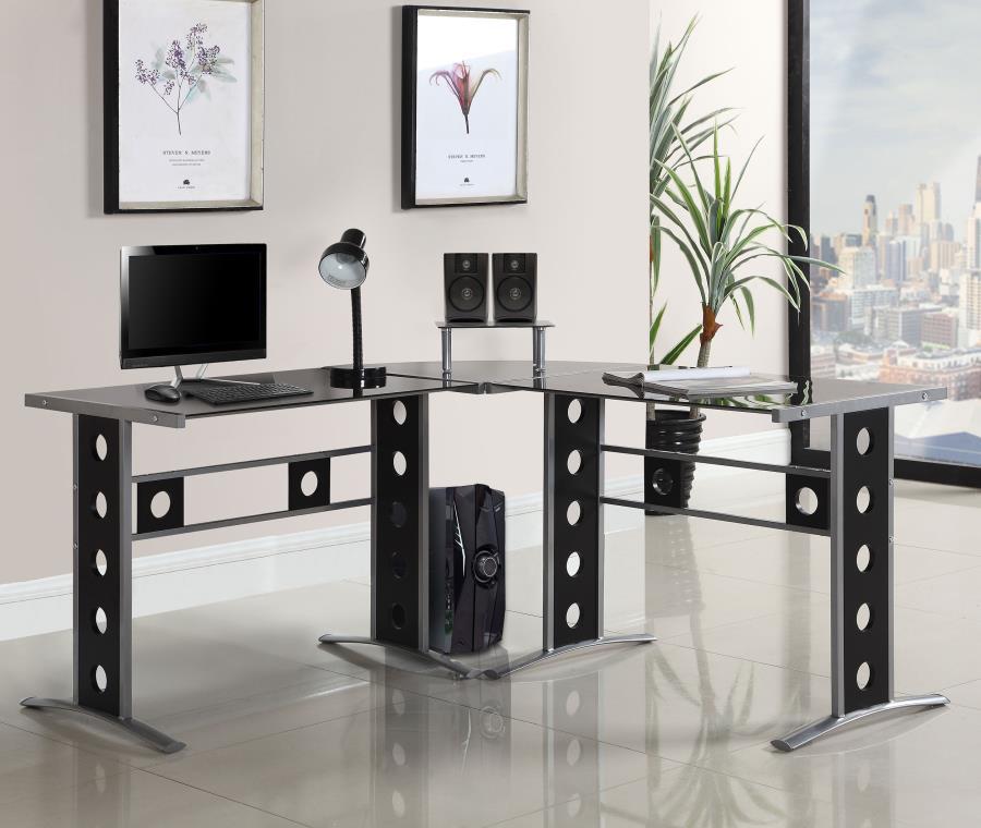 Keizer - 3-Piece L-Shape Office Desk Set - Black And Silver
