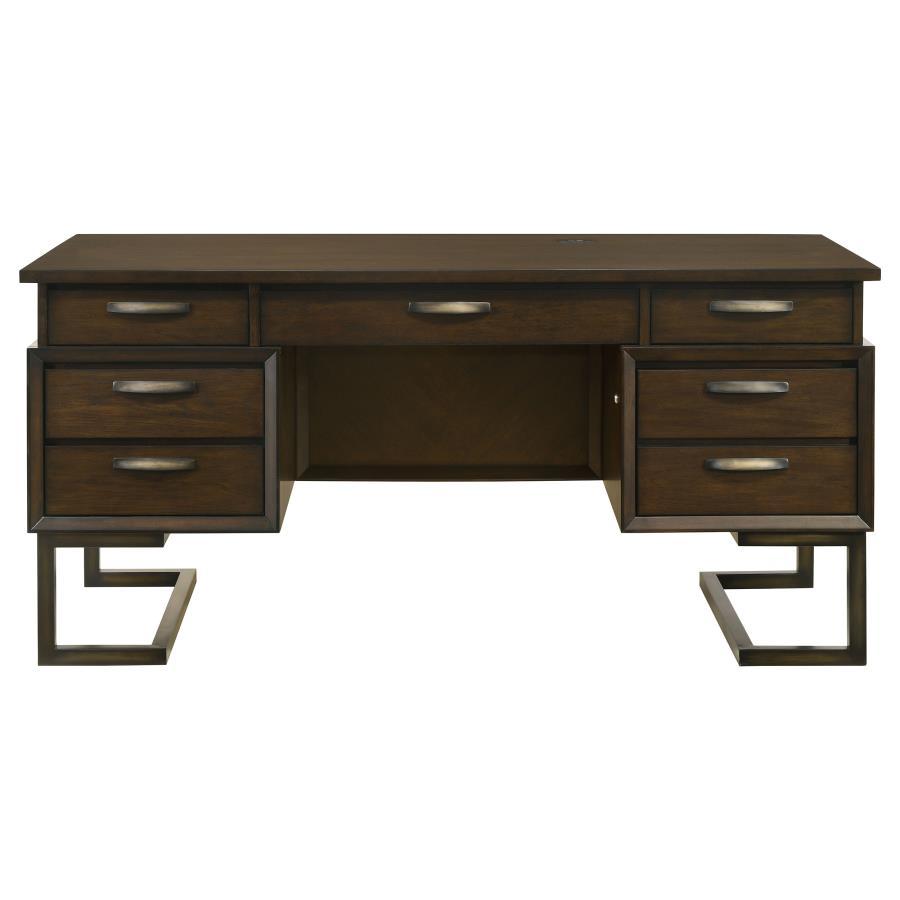 Marshall - 6-Drawer Executive Desk - Dark Walnut and Gunmetal