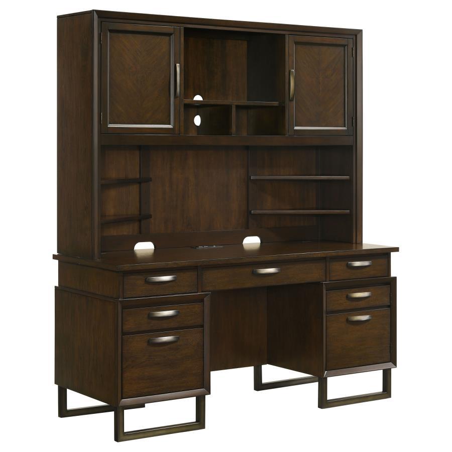 Marshall - 7-Drawer Credenza Desk With Hutch - Dark Walnut and Gunmetal