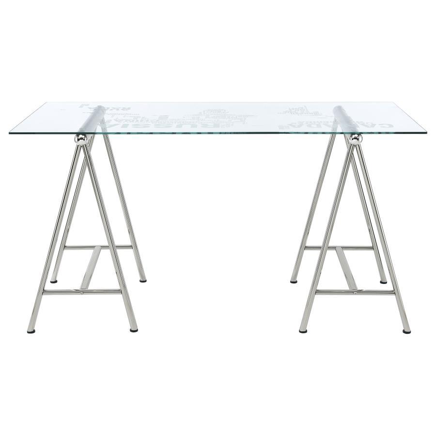 Patton - World Map Writing Desk - Nickel And Printed Clear