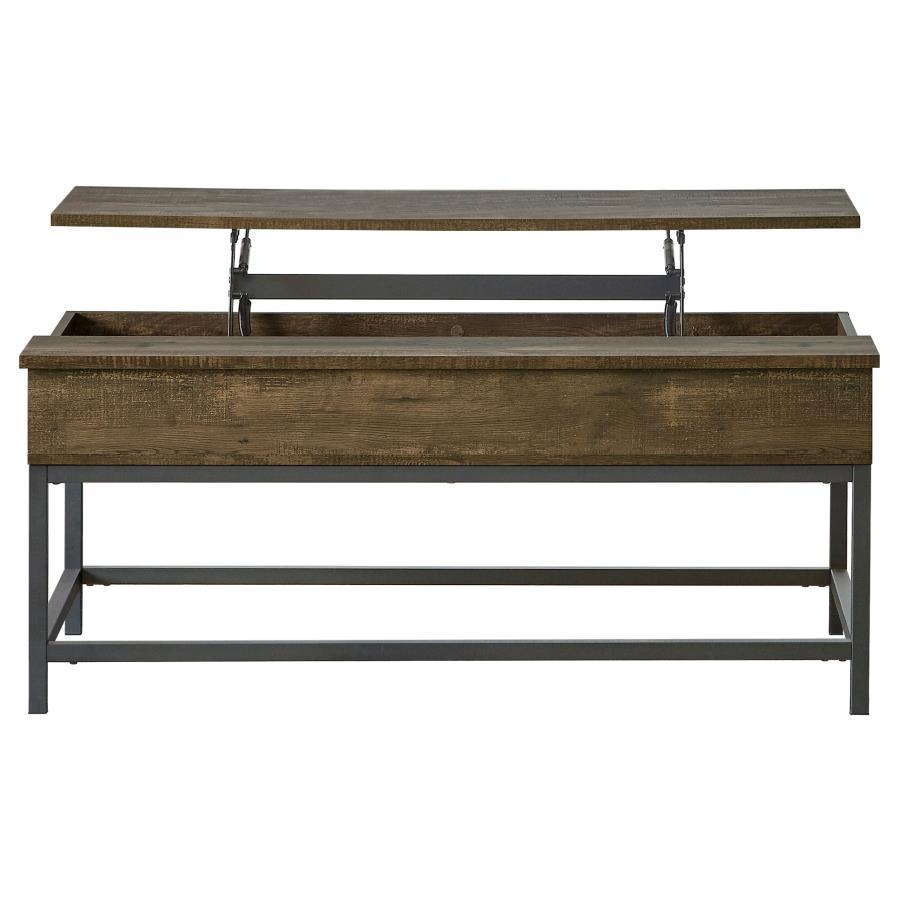 Byers - Black Coffee Table With Hidden Storage - Brown Oak and Sandy Black