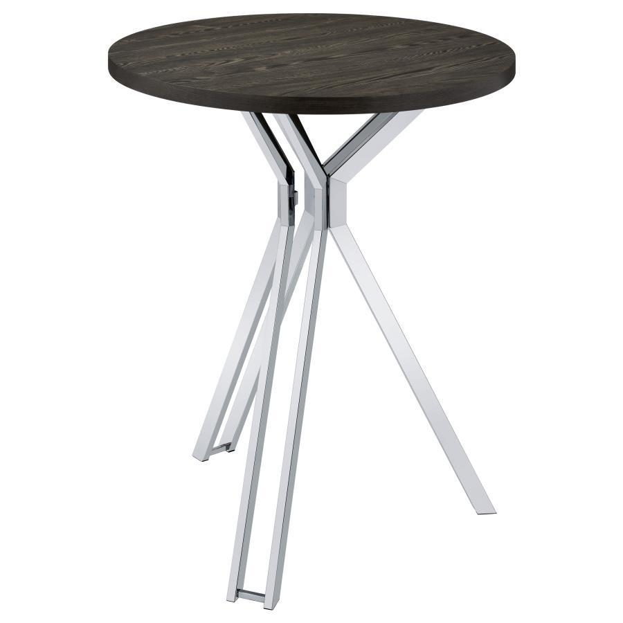 Edgerton - Round Wood Top Bar Table - Dark Oak and Chrome