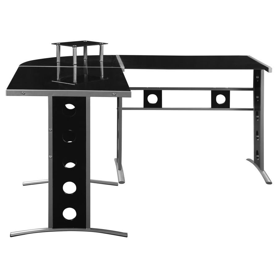 Keizer - 3-Piece L-Shape Office Desk Set - Black And Silver
