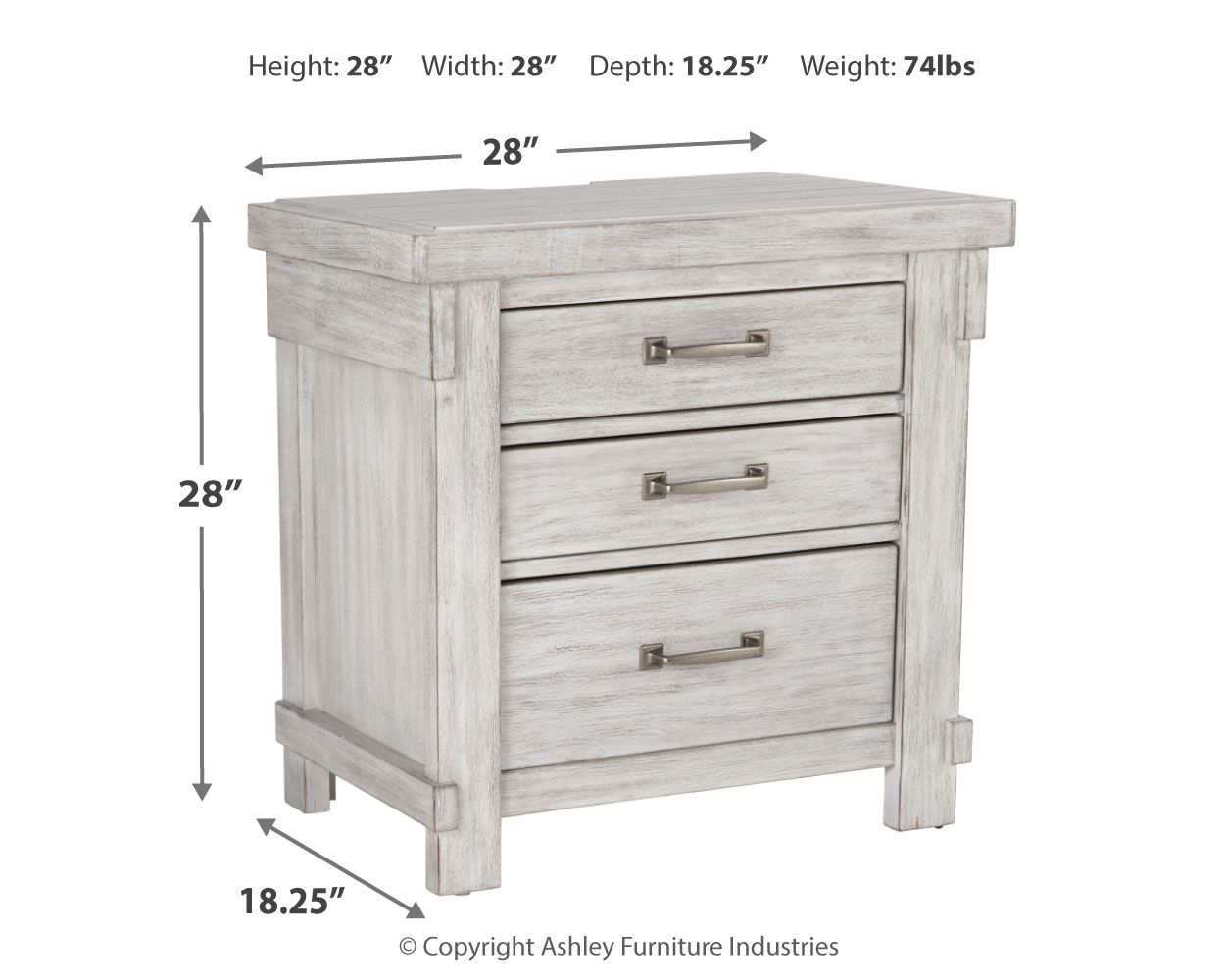 Brashland - White - Three Drawer Night Stand