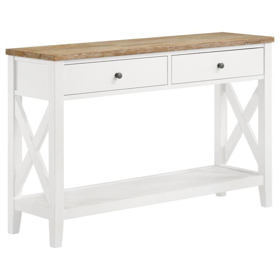 Maisy - Rectangular Wooden Sofa Table With Shelf - Brown and White