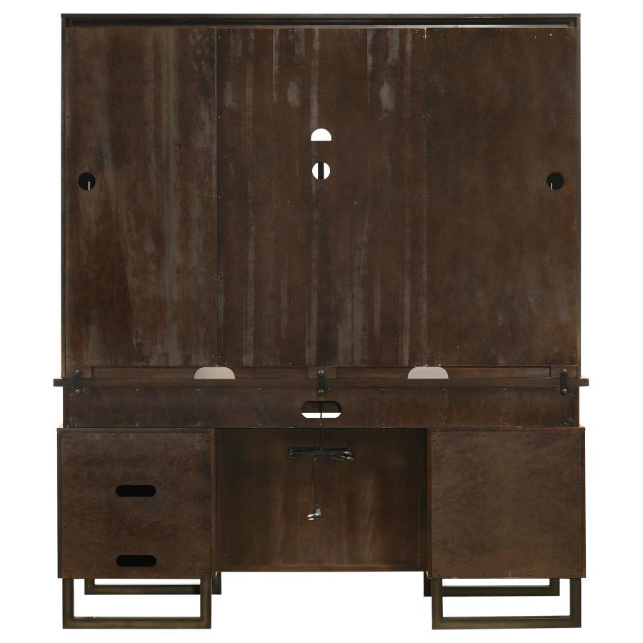Marshall - 7-Drawer Credenza Desk With Hutch - Dark Walnut and Gunmetal