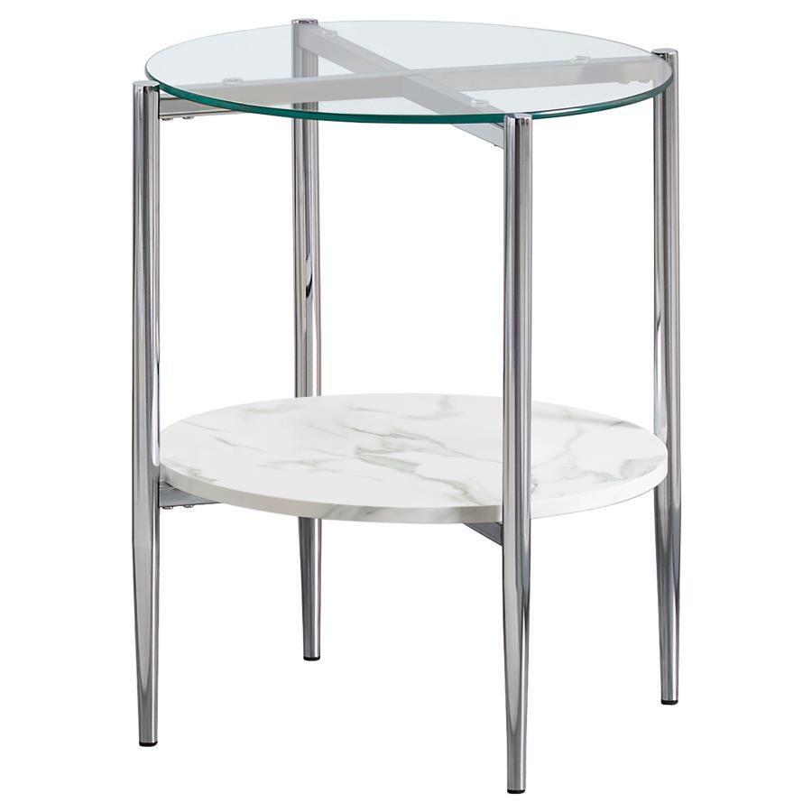 Cadee - Round Glass Top End Table - Clear and Chrome