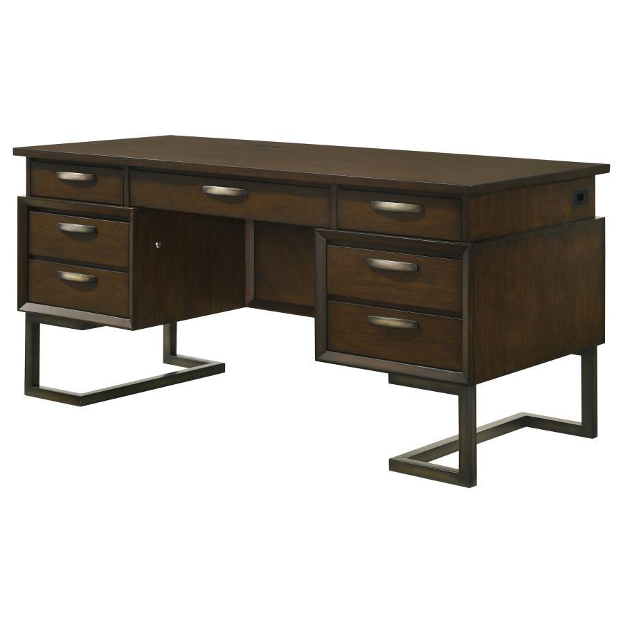Marshall - 6-Drawer Executive Desk - Dark Walnut and Gunmetal