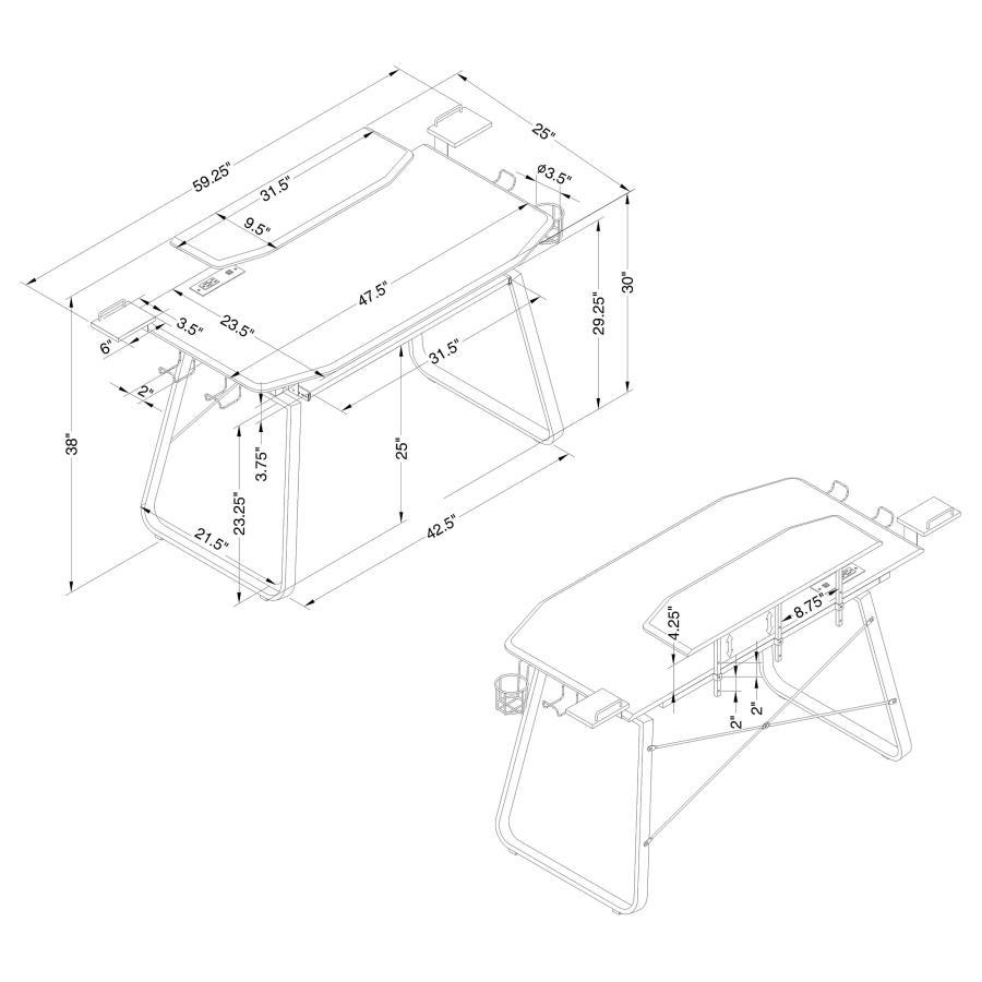 Alfie - Gaming Desk With USB Ports - Gunmetal