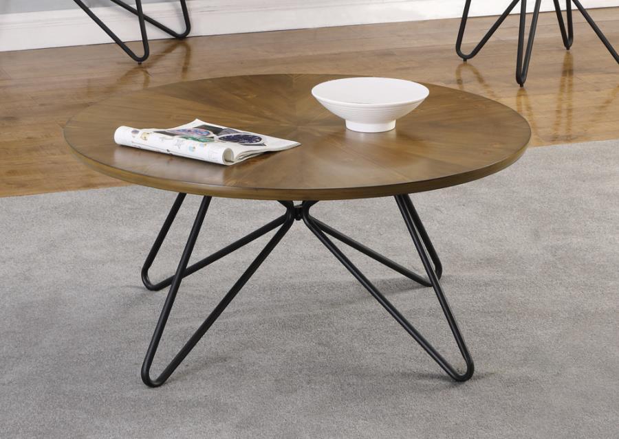 Brinnon - Round Coffee Table - Dark Brown And Black