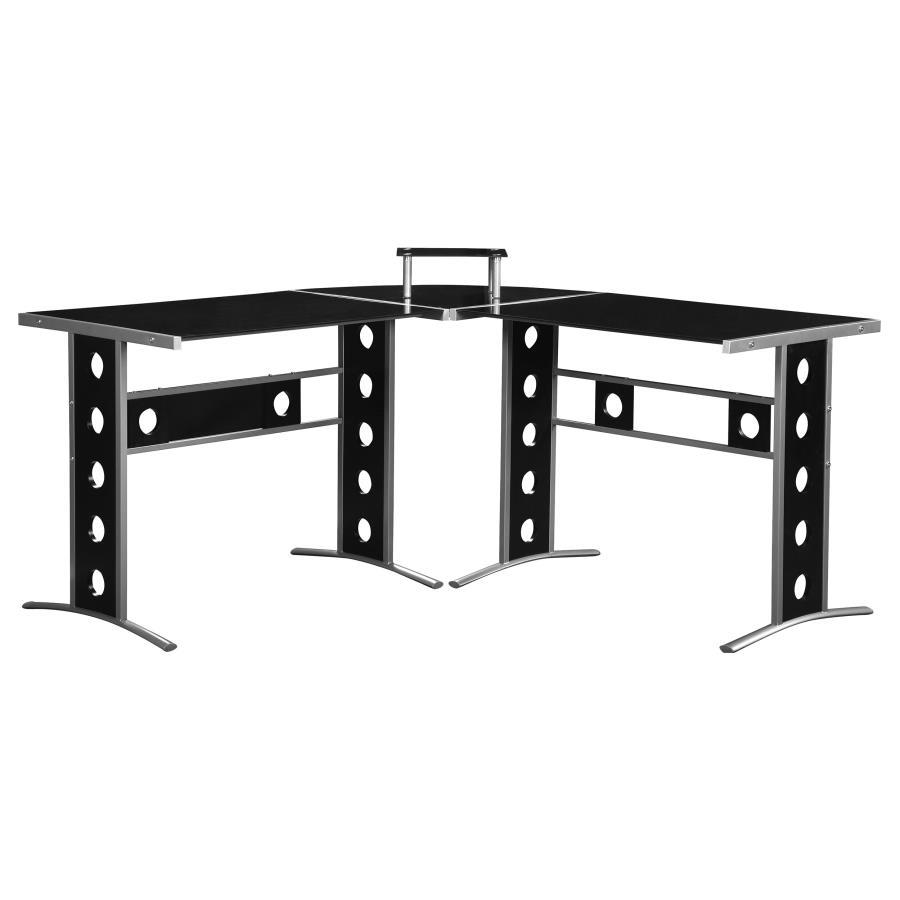 Keizer - 3-Piece L-Shape Office Desk Set - Black And Silver