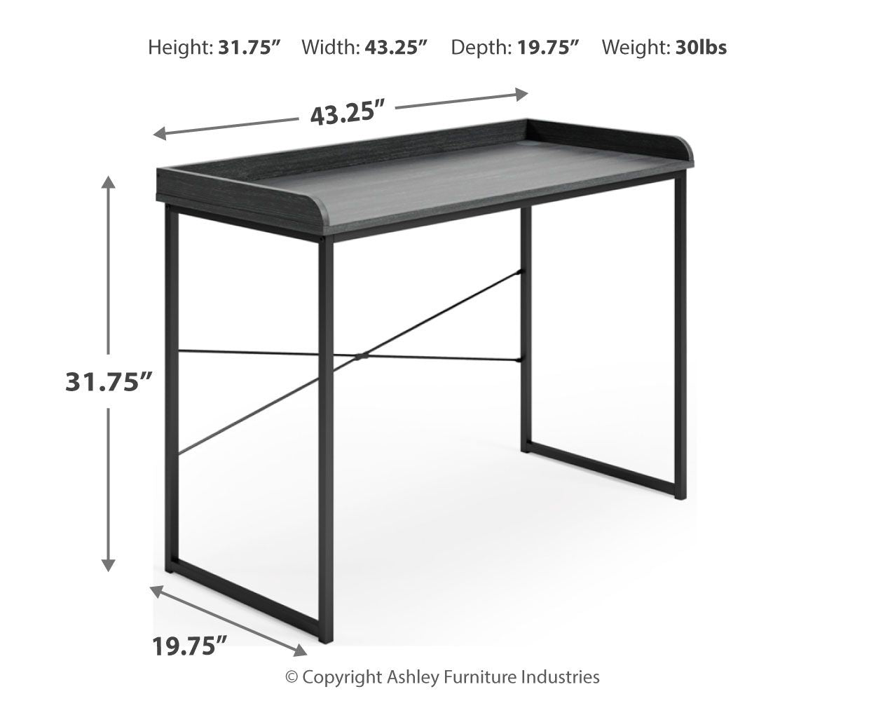 Yarlow - Black - Home Office Desk - Crossback