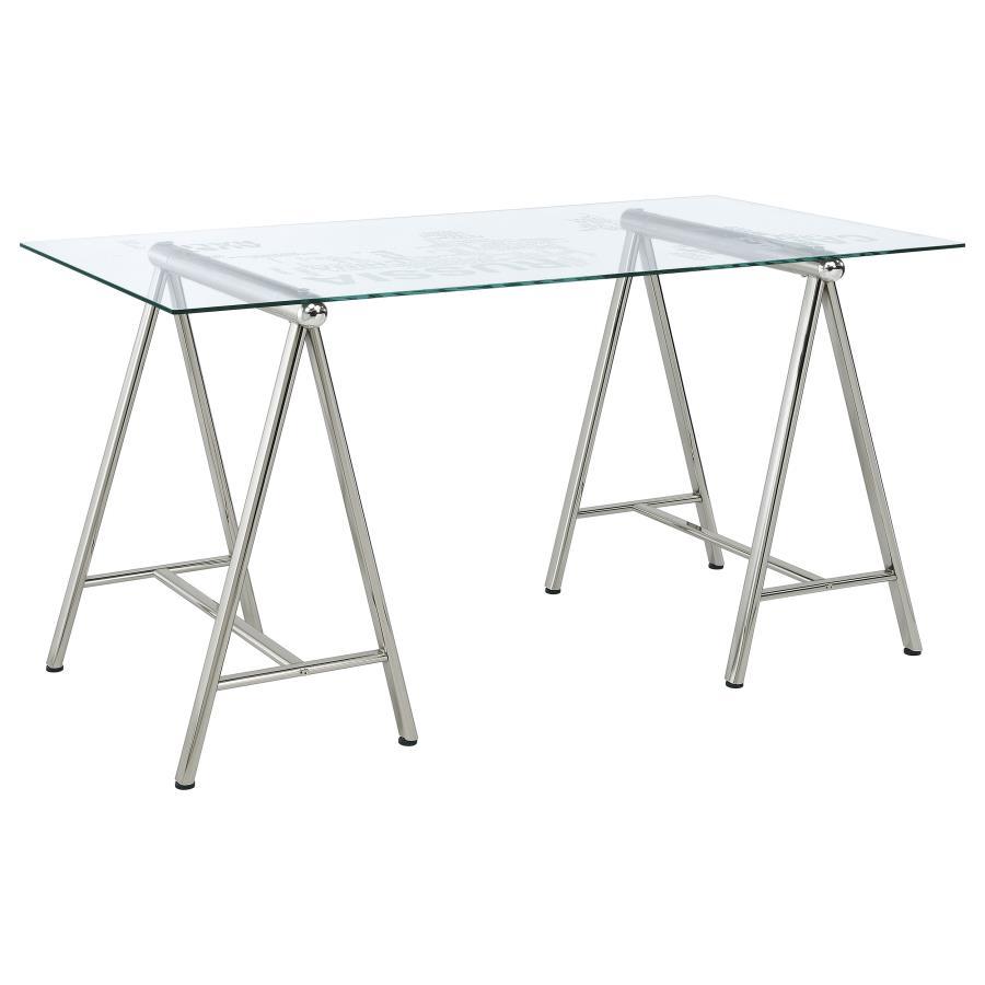 Patton - World Map Writing Desk - Nickel And Printed Clear