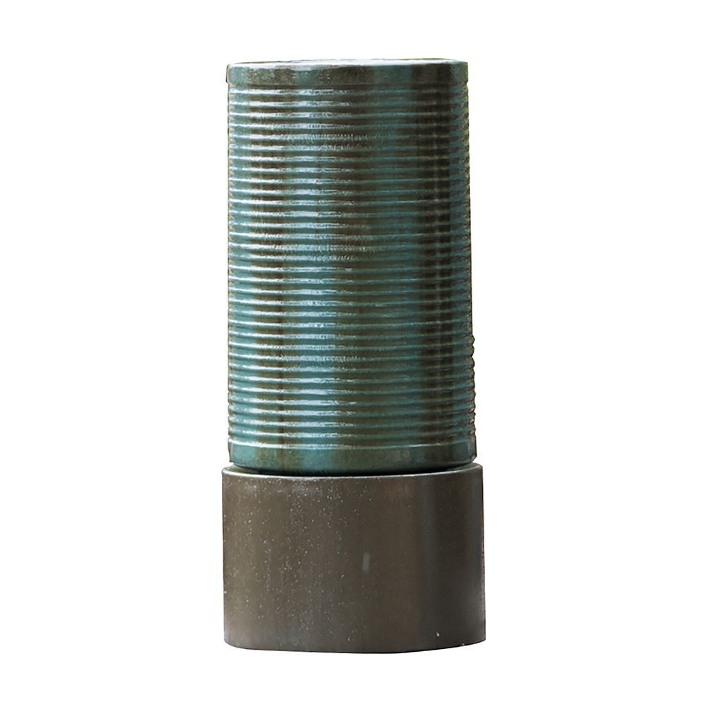 Tall Large Round Ribbed Tower Water Fountain, Verge Bronze, Cement Outdoor Bird Feeder / Bath Fountain