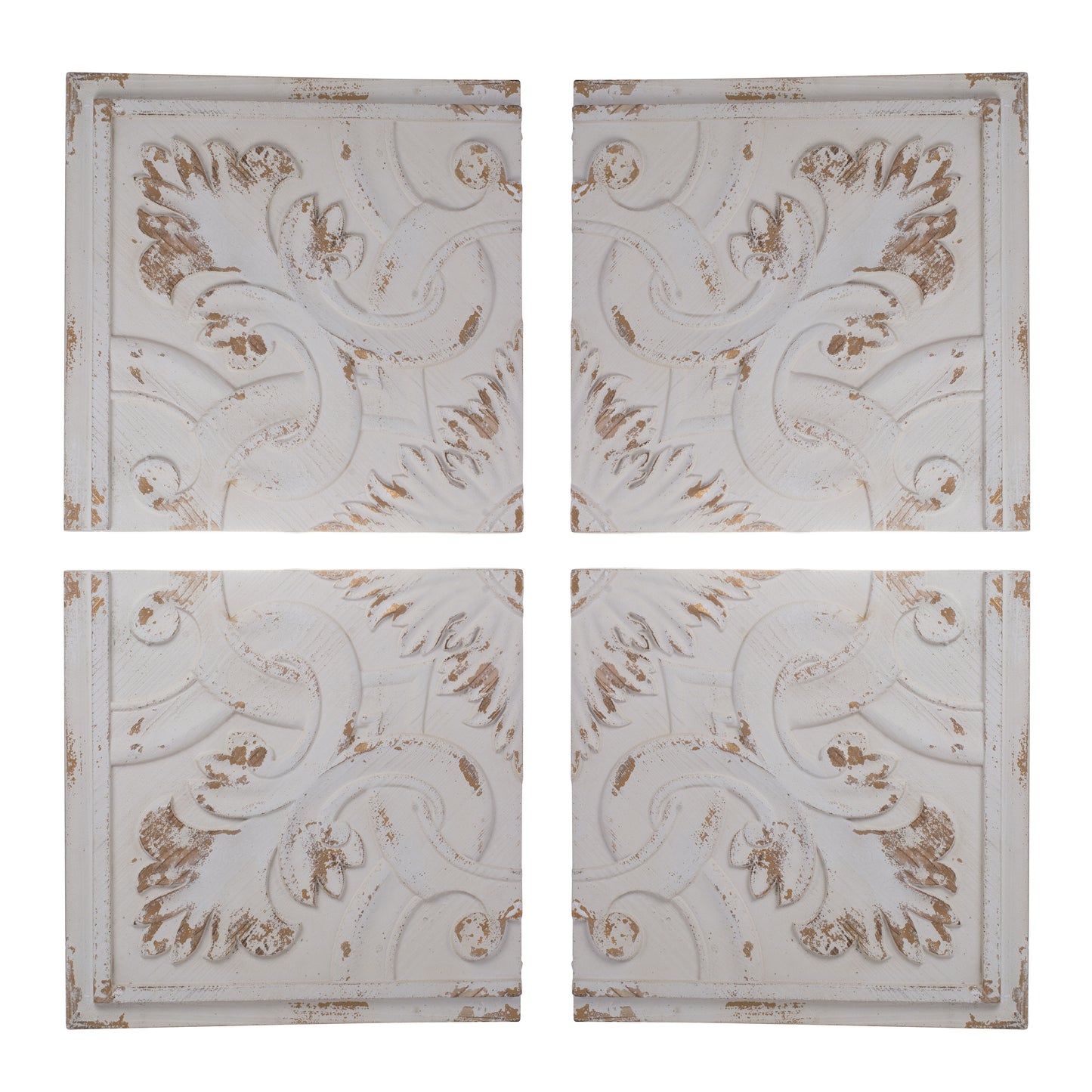 Distressed Wooden Square Wall Panels (Set of 4) - White