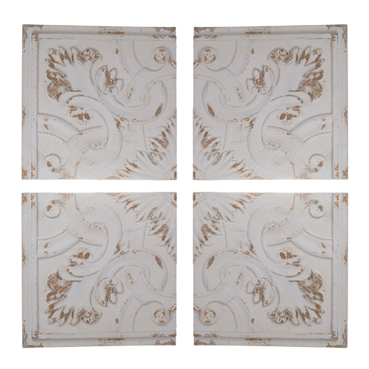 Distressed Wooden Square Wall Panels (Set of 4) - White