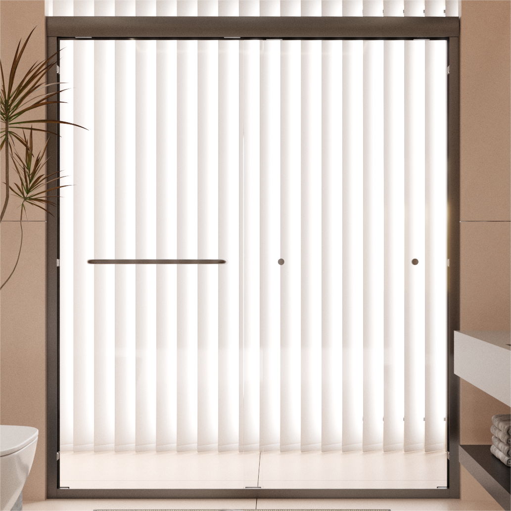 Semi-Frameless Double Sliding Shower Door, Bypass Shower Door, Tempered Glass Door - Black