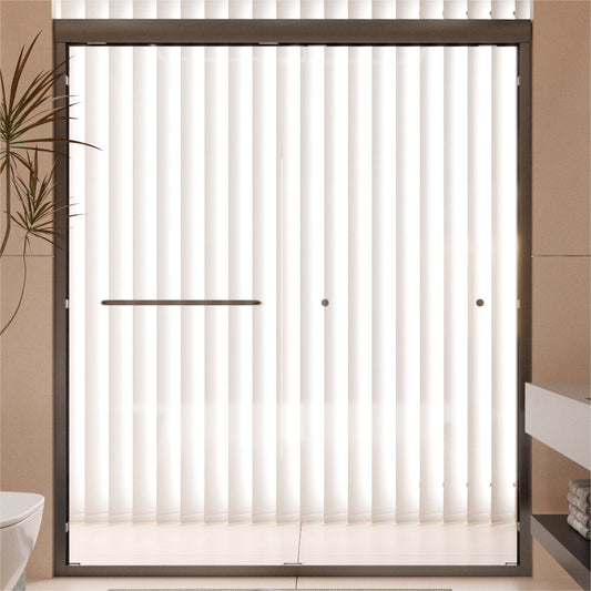 Semi-Frameless Double Sliding Shower Door, Bypass Shower Door, Tempered Glass Door - Black