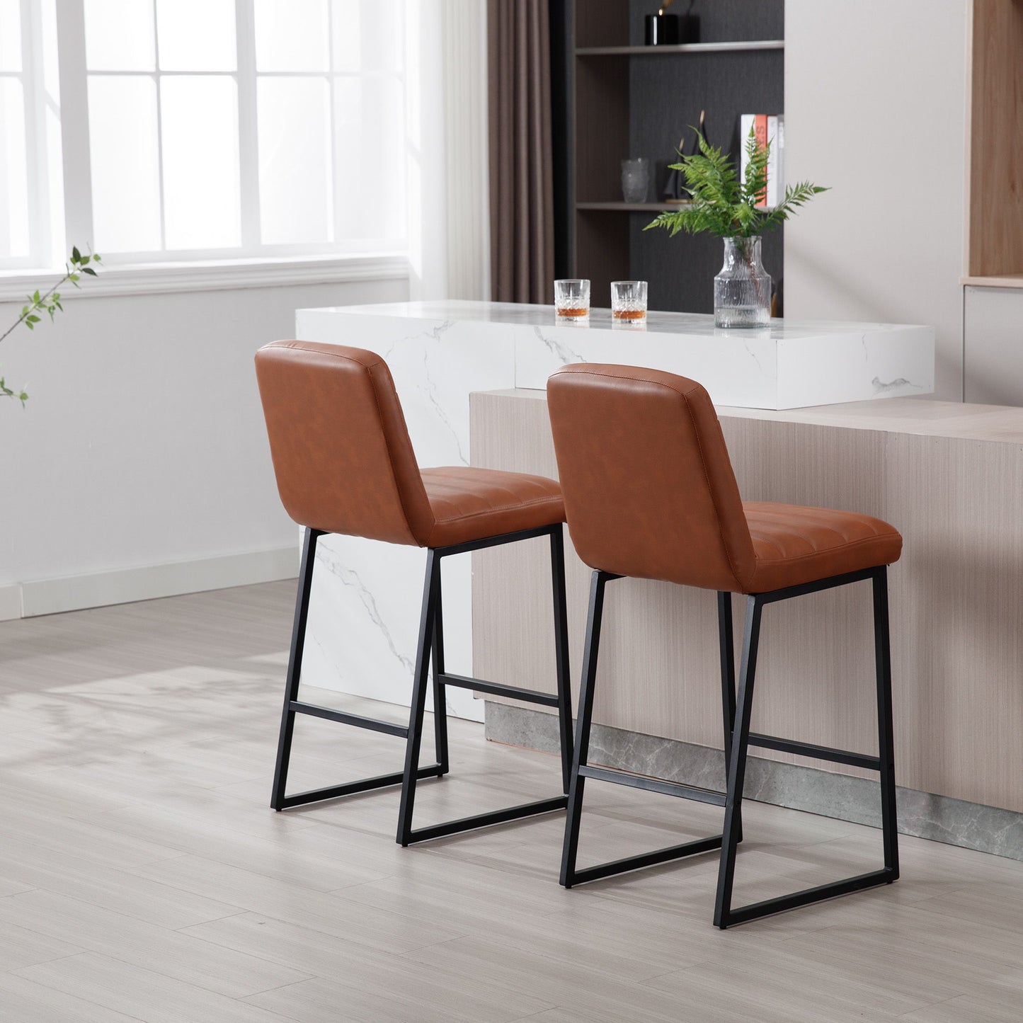 Low Bar Stools (Set of 2) Bar Chairs For Living Room Party Room Kitchen, Upholstered Kitchen Breakfast Bar Stools With Footrest