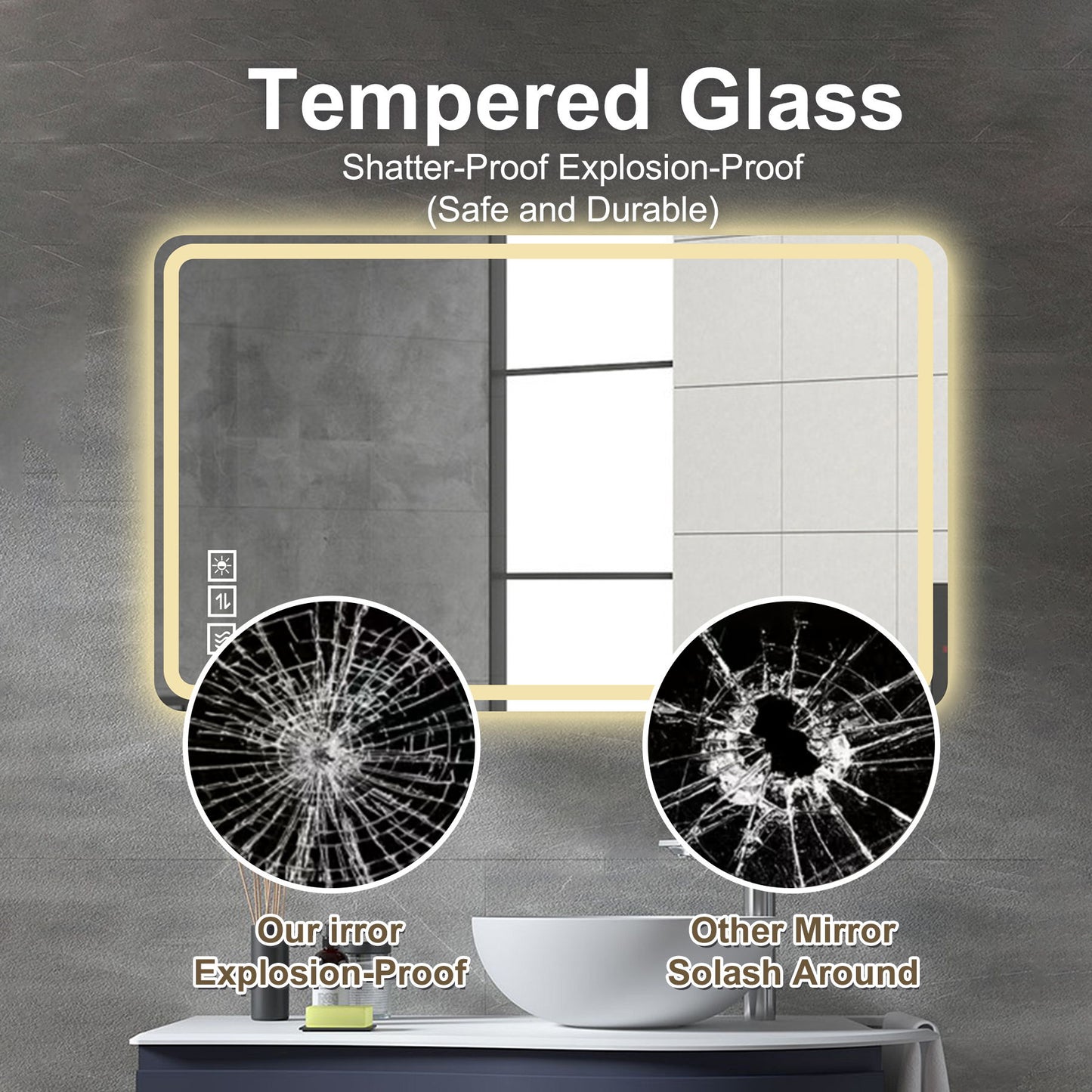 LED Bathroom Mirror Vanity Mirrors With Front Lights Wall Mounted Anti-Fog Frameless Make Up Mirror With Light 5 Mm Copper-Free Silver Mirror Horizontal Or Vertical