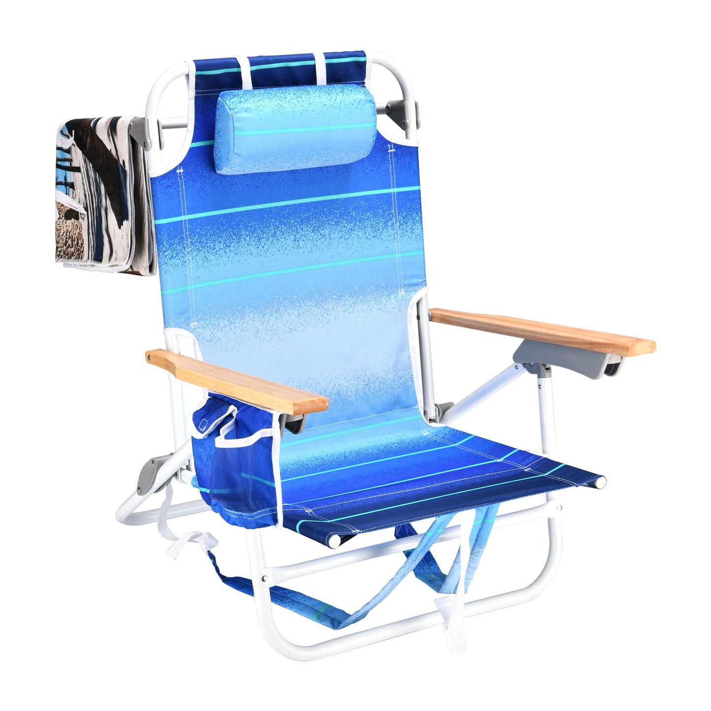 Backpack Beach Chair For Adults, Beach Towel, 5 Position Chair With Pouch Folding Lightweight Positions Back Pack, 1 Piece - Blue Multi