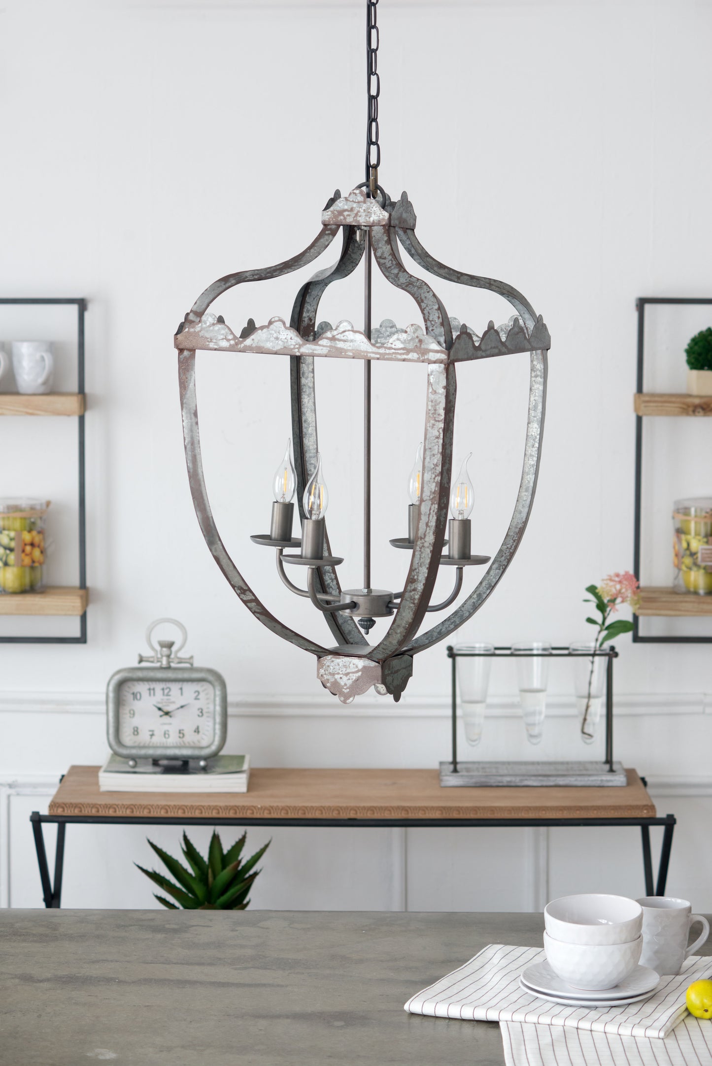4 Light Metal Chandelier, Hanging Light Fixture With Adjustable Chain For Kitchen Dining Room Foyer Entryway, Bulb Not Included - Gray