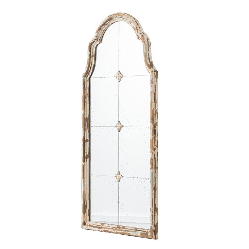 Large Framed Wall Mirror, Wood Arched Mirror With Decorative Window Look For Living Room, Bathroom, Entryway - Cream / Gold