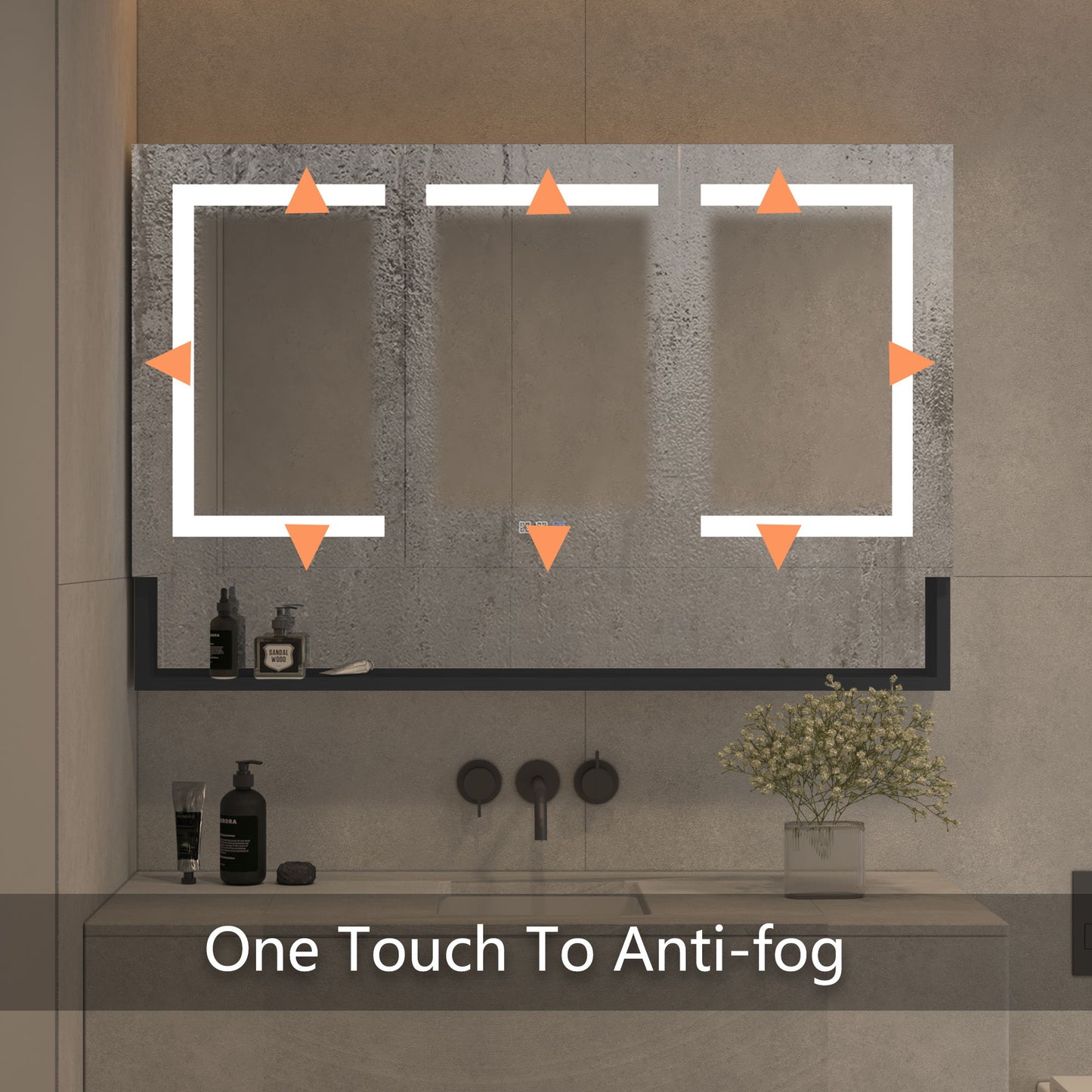 Aluminum Recessed / Surface Mount Dimmable Medicine Cabinet With Mirror, LED And Shelves - Black / Silver