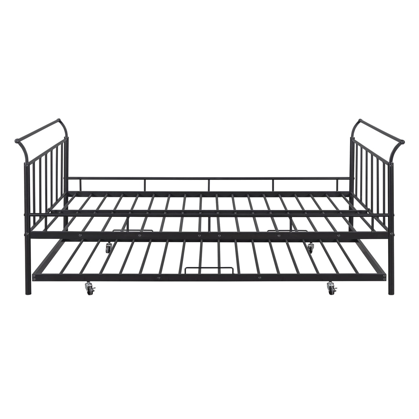 Metal Daybed With Curved Handle Design And Trundle